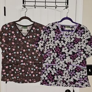 Uniform Advantage Black and Purple Floral Scrub Top
